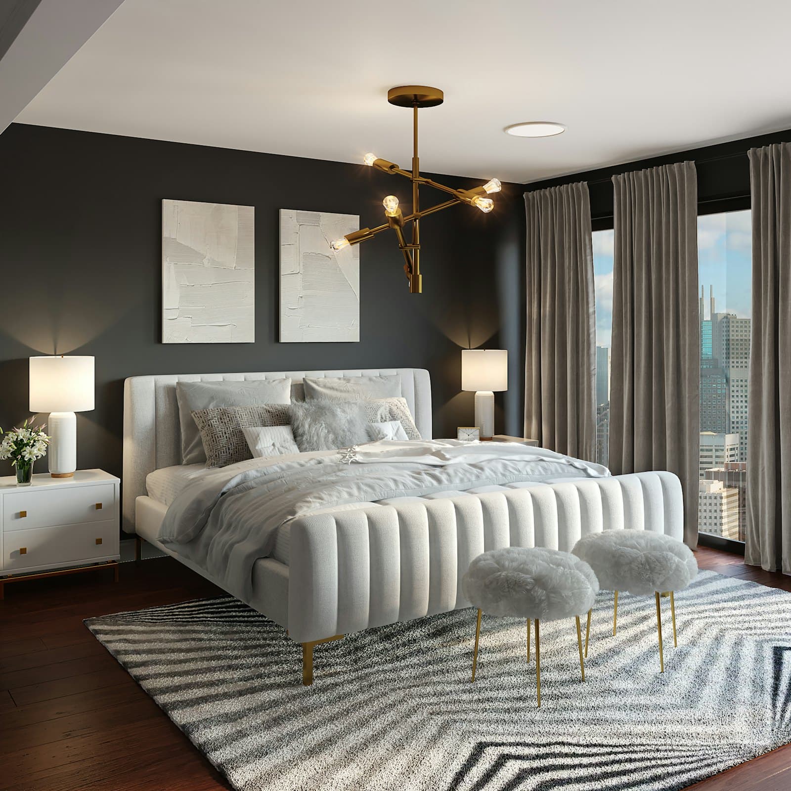 Bedroom with wooden furniture